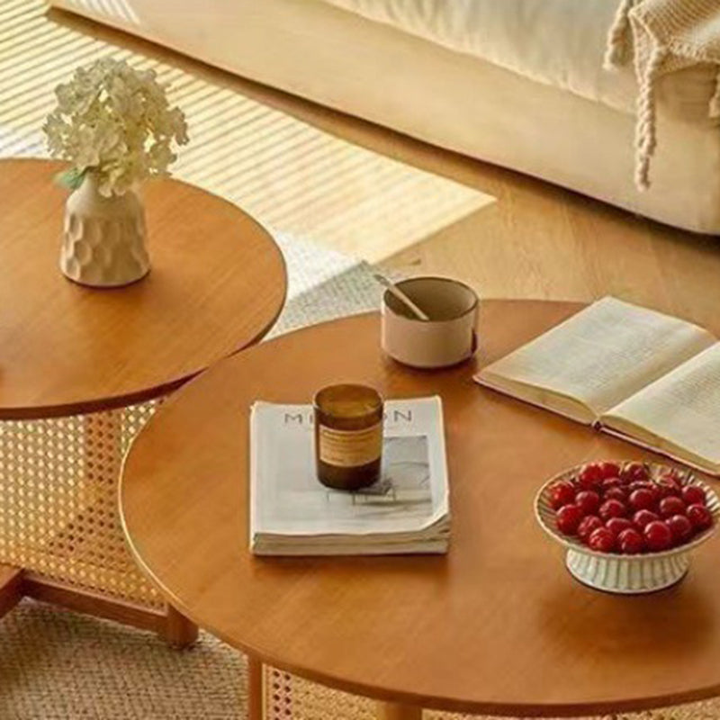 Japanese Wood Rattan Coffee Table — Walnut Wood Color