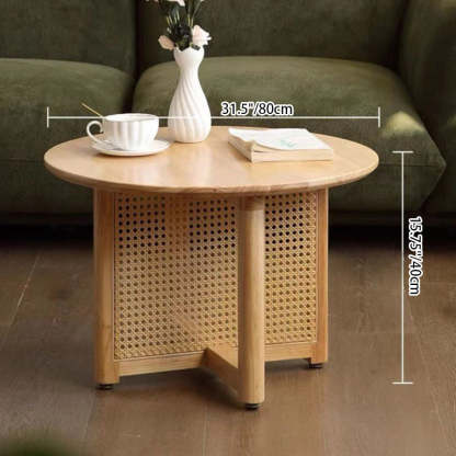 Japanese Wood Rattan Coffee Table — Original Wood Color