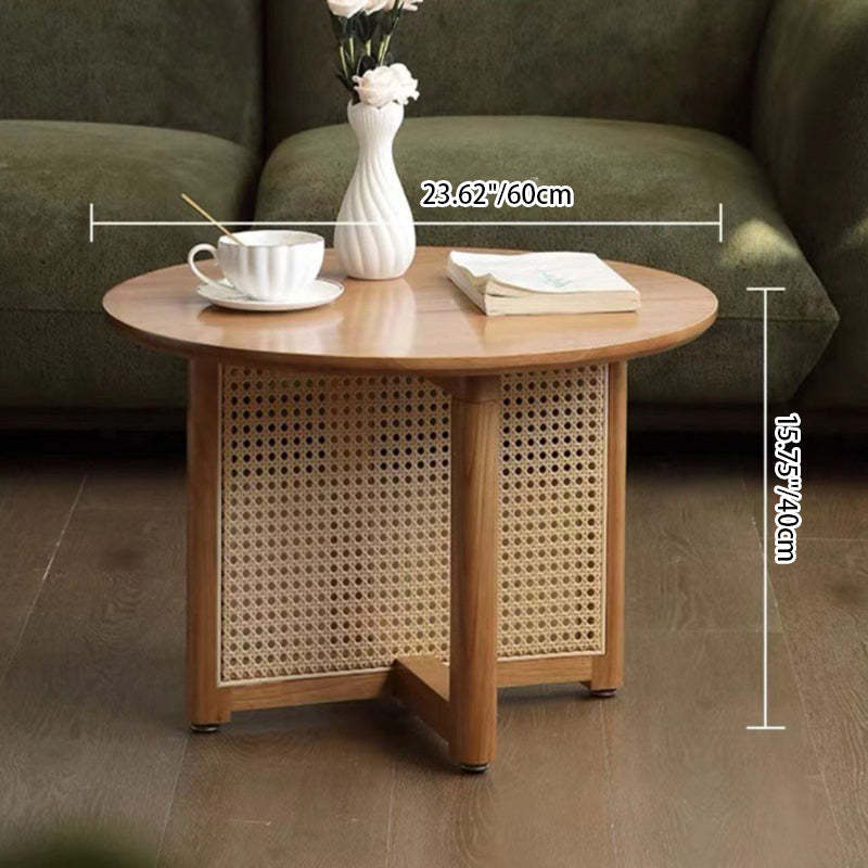 Japanese Wood Rattan Coffee Table — Cherry Wood Color