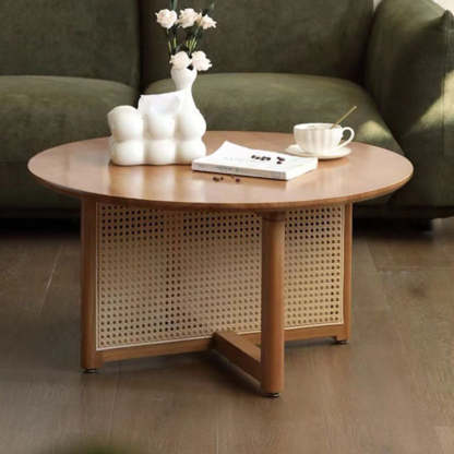 Japanese Wood Rattan Coffee Table