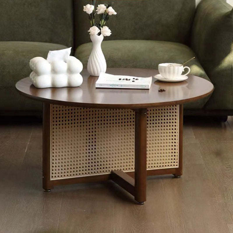 Wood rattan coffee tables - traditional — 31.5" L x 31.5" W x 15.75" H / Walnut