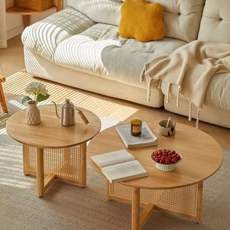Japanese Wood Rattan Coffee Table — Walnut Wood Color