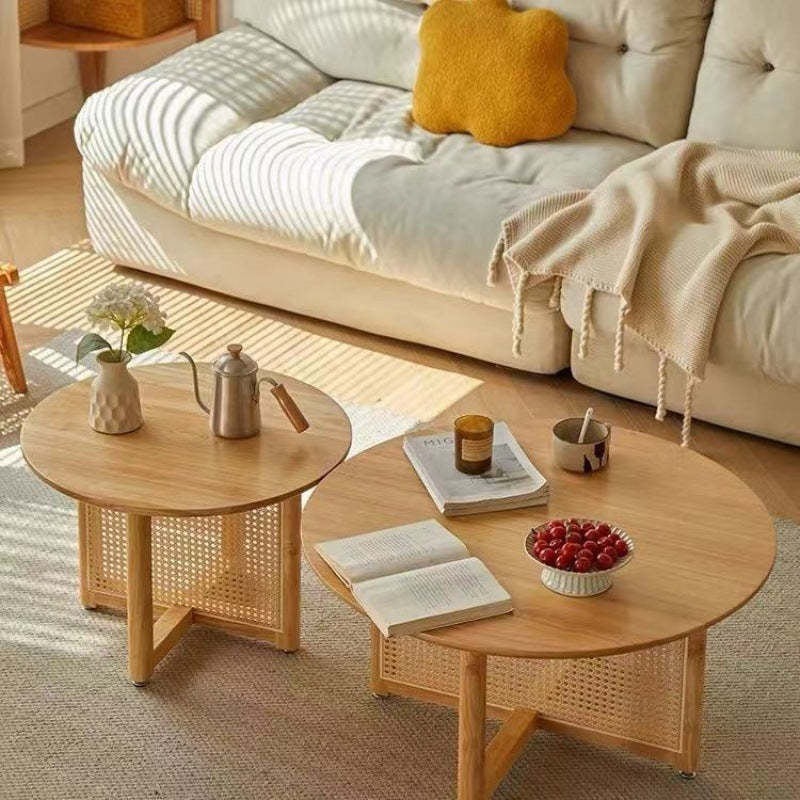 Japanese Wood Rattan Coffee Table — Walnut Wood Color