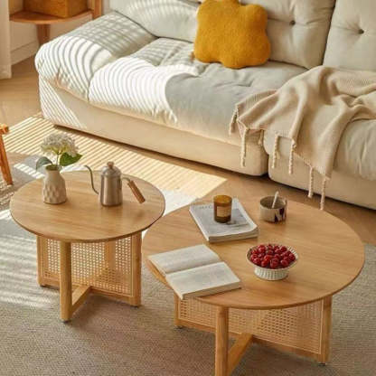Japanese Wood Rattan Coffee Table — Walnut Wood Color