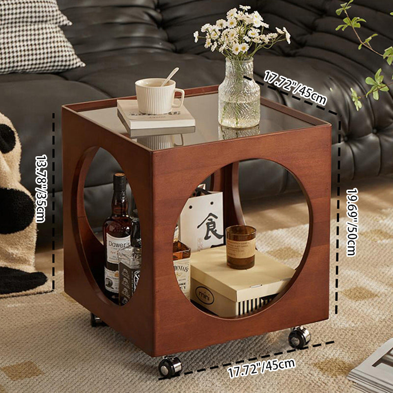 Vintage Wood Rattan Storage Side Table — B / Black