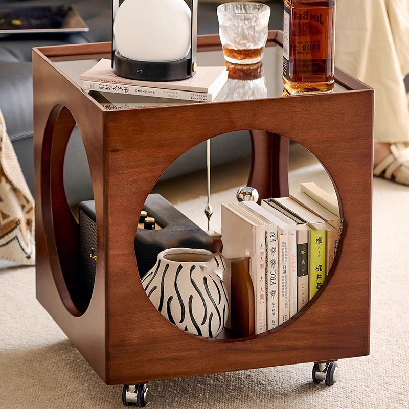 Vintage Wood Rattan Storage Side Table