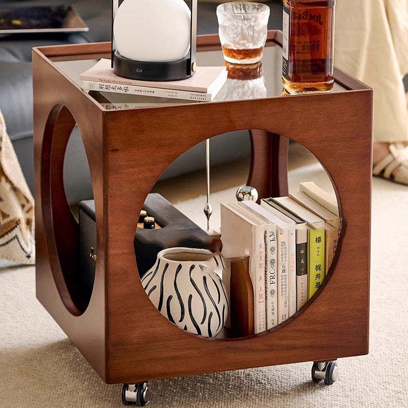 Vintage Wood Rattan Storage Side Table