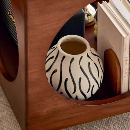 Vintage Wood Rattan Storage Side Table