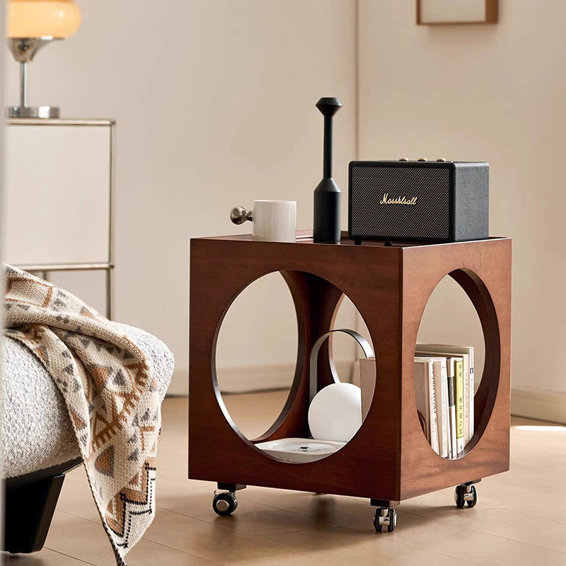Vintage Wood Rattan Storage Side Table