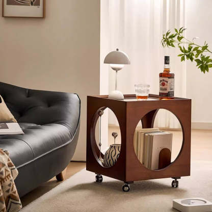 Vintage Wood Rattan Storage Side Table