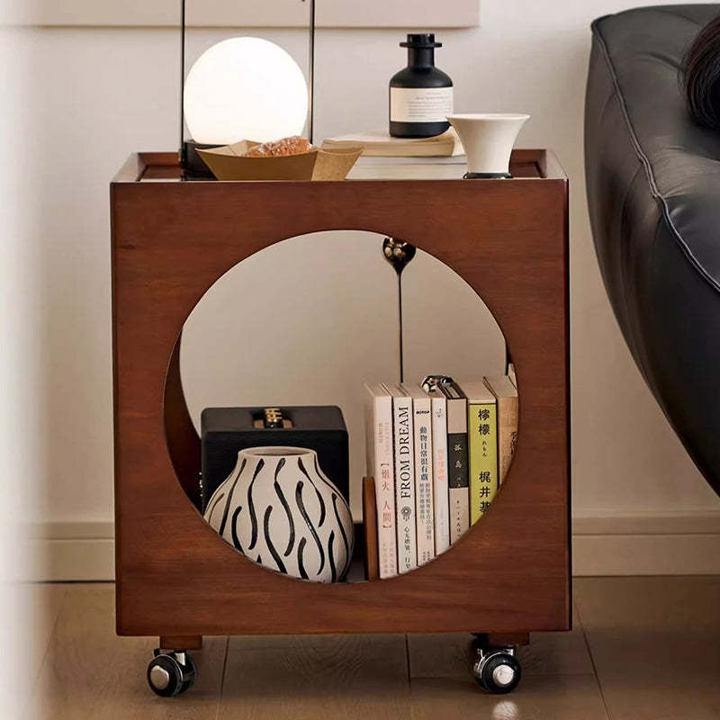 Vintage Wood Rattan Storage Side Table