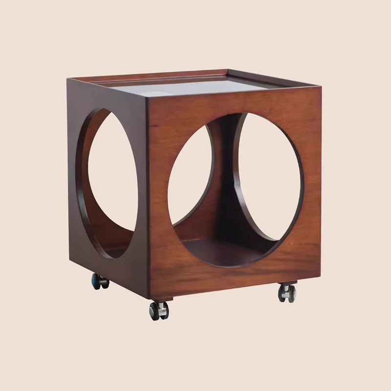 Vintage Wood Rattan Storage Side Table