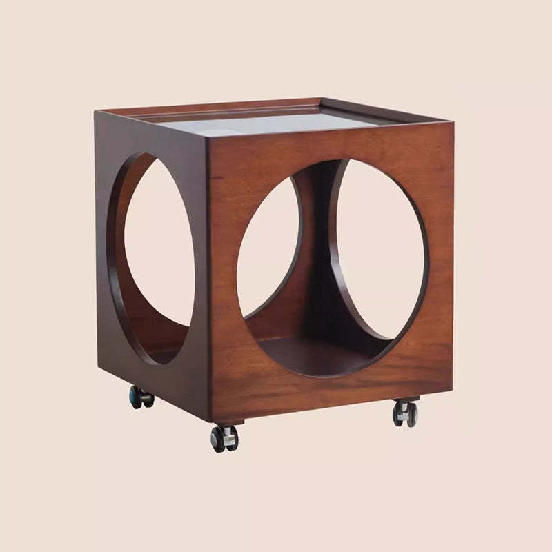Vintage Wood Rattan Storage Side Table