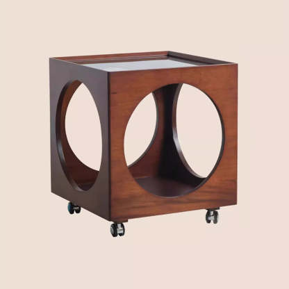 Vintage Wood Rattan Storage Side Table