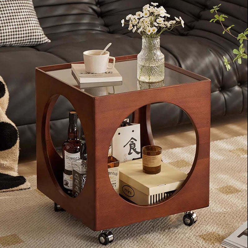 Vintage Wood Rattan Storage Side Table