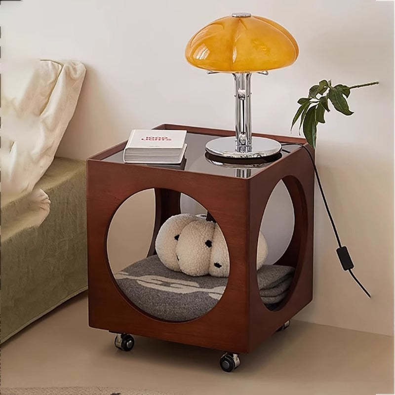 Vintage Wood Rattan Storage Side Table