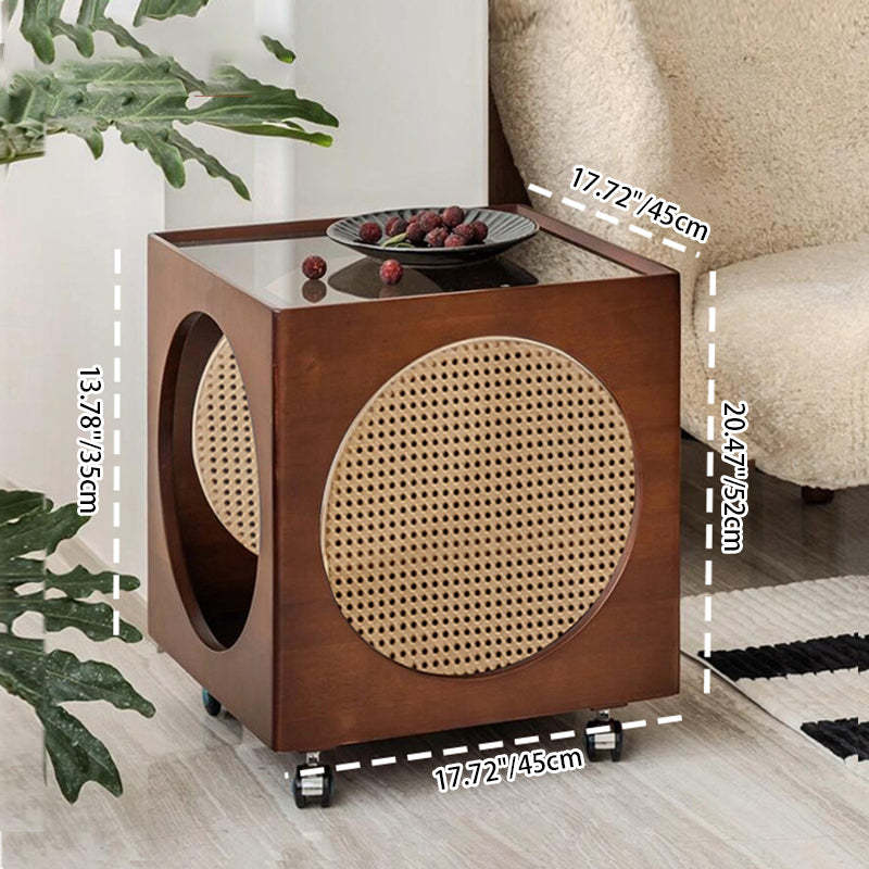 Vintage Wood Rattan Storage Side Table