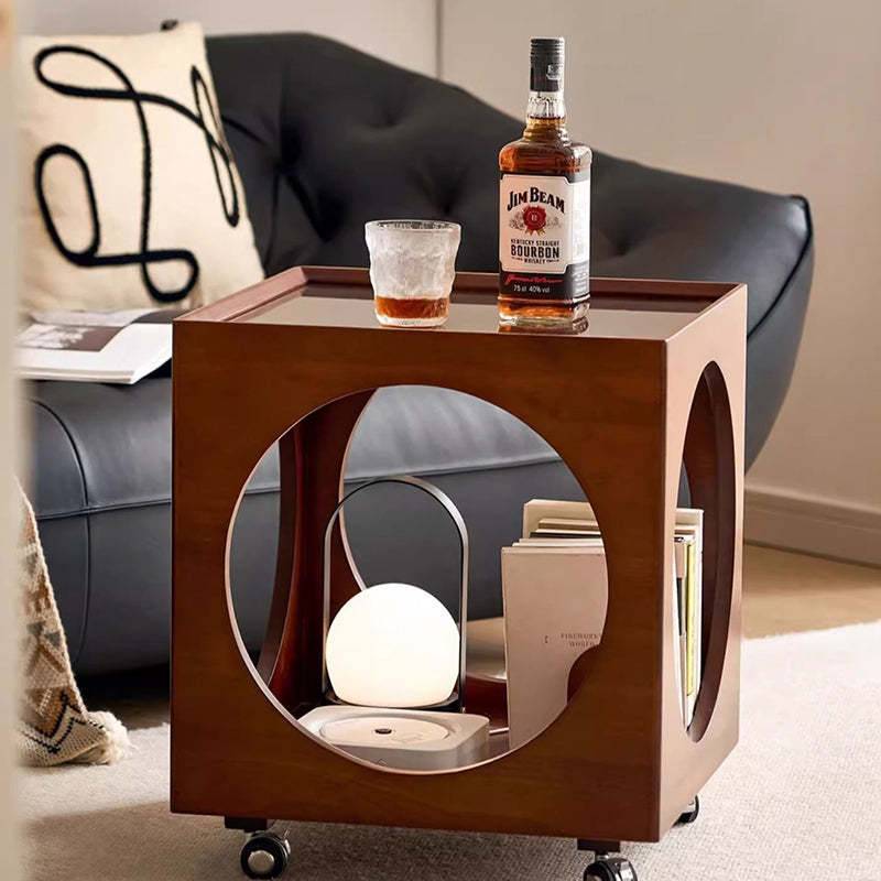Vintage Wood Rattan Storage Side Table