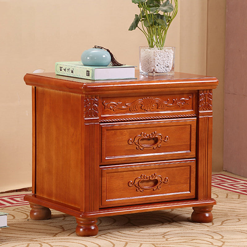 Vintage Solid Wood Metal 2-Drawer Nightstand — Walnut Wood Color