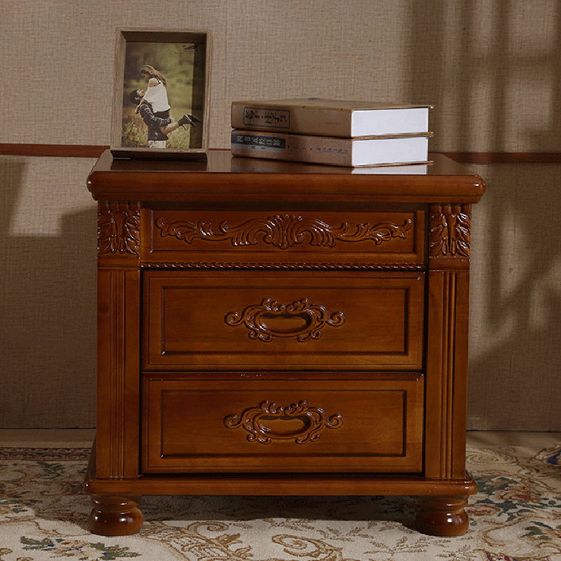 Vintage Solid Wood Metal 2-Drawer Nightstand — Begonia Color