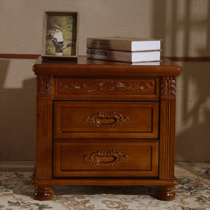 Vintage Solid Wood Metal 2-Drawer Nightstand — Begonia Color