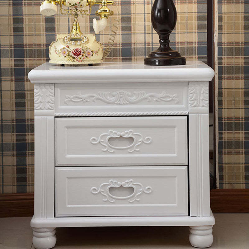 Vintage Solid Wood Metal 2-Drawer Nightstand — White