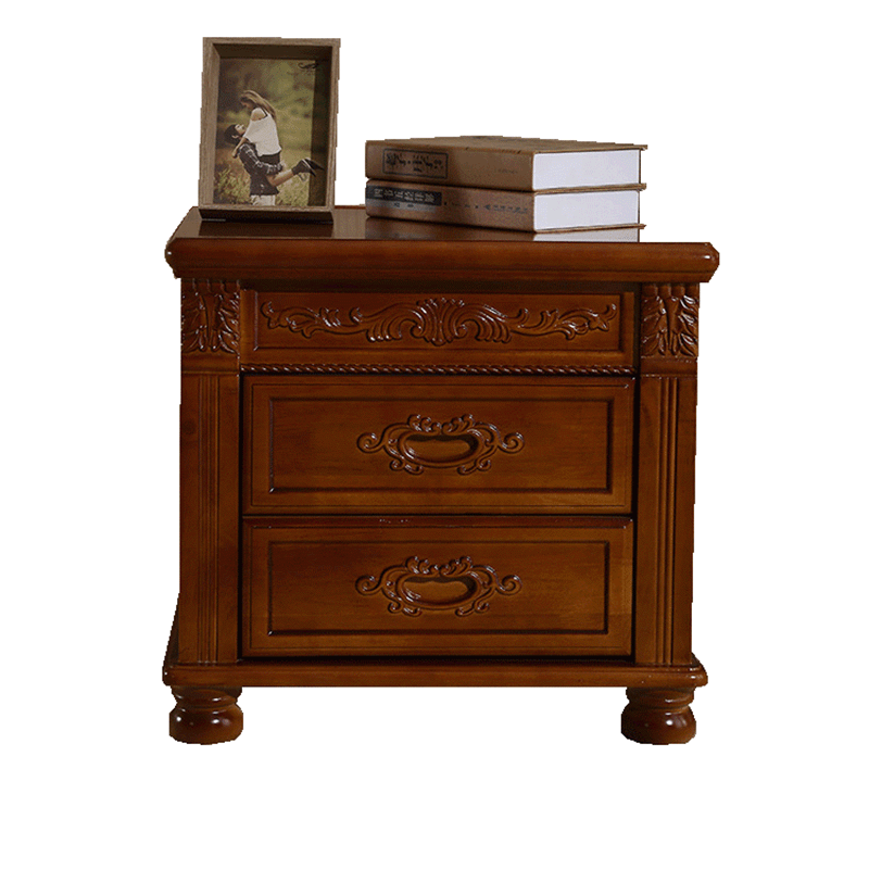 Vintage Solid Wood Metal 2-Drawer Nightstand