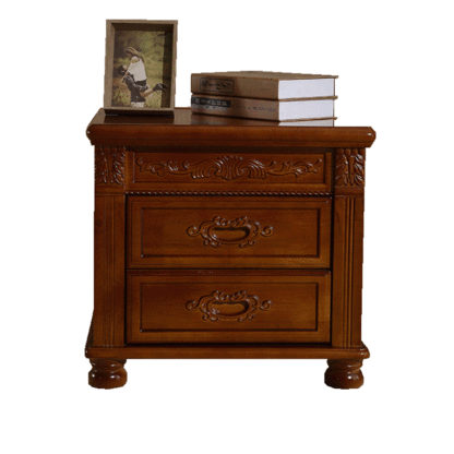 Vintage Solid Wood Metal 2-Drawer Nightstand