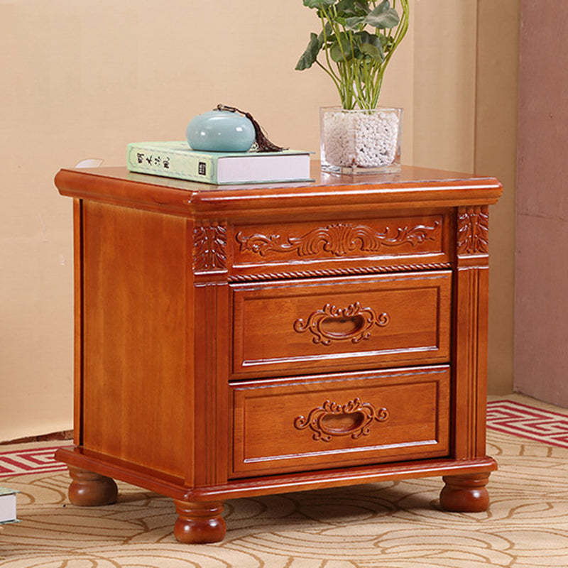 Vintage Solid Wood Metal 2-Drawer Nightstand — Walnut Wood Color