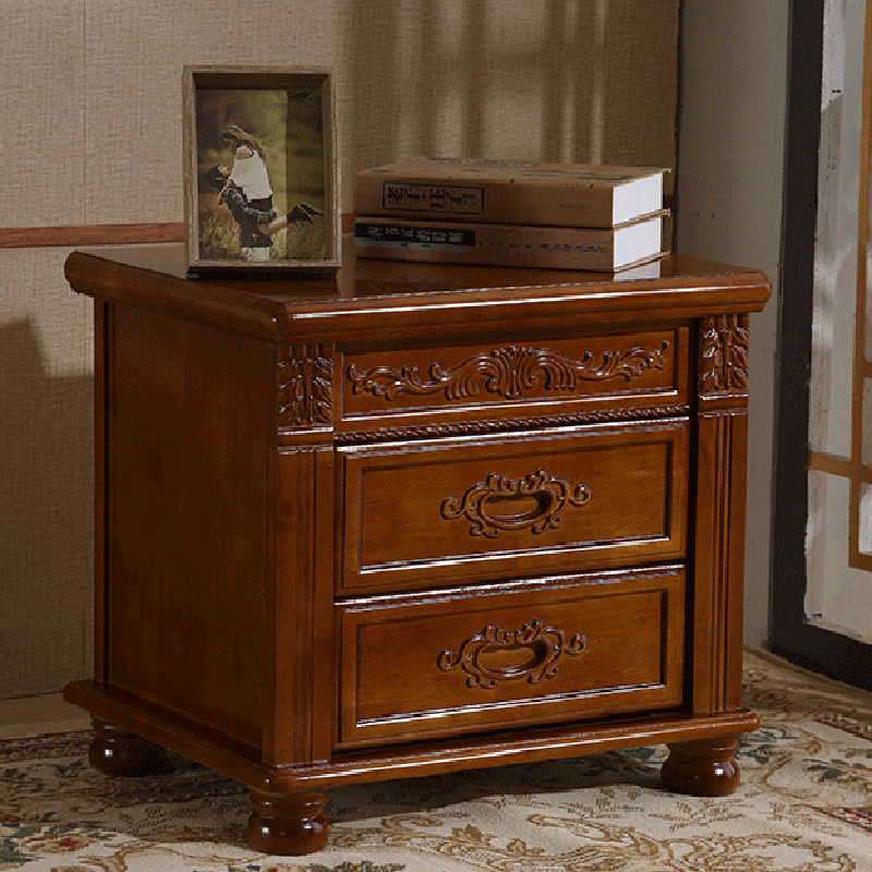 Vintage Solid Wood Metal 2-Drawer Nightstand