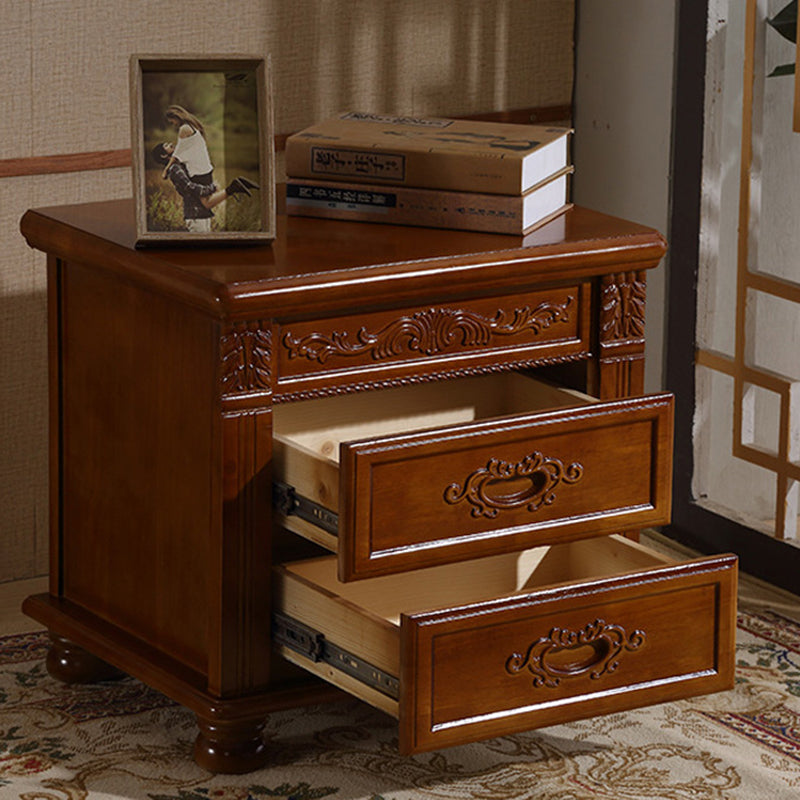 Vintage Solid Wood Metal 2-Drawer Nightstand