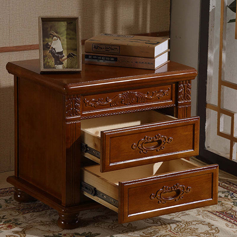 Vintage Solid Wood Metal 2-Drawer Nightstand