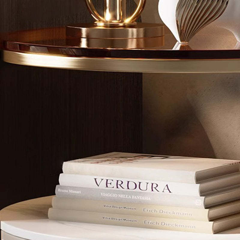 Modern Saddle Leather Glass Wood Nightstand