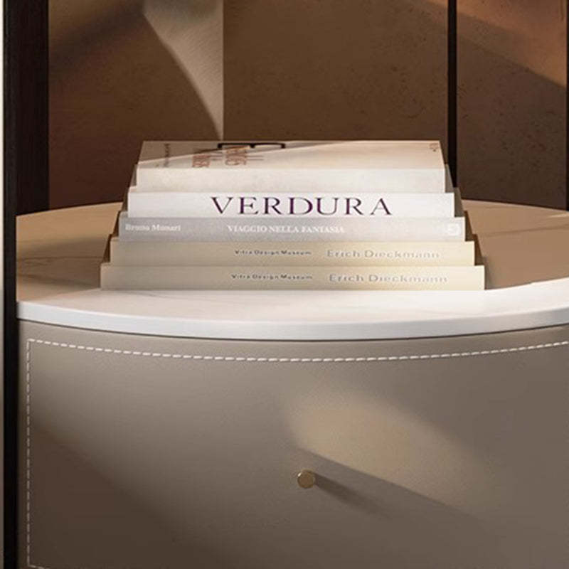 Modern Saddle Leather Glass Wood Nightstand