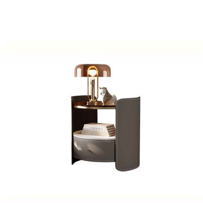 Modern Saddle Leather Glass Wood Nightstand