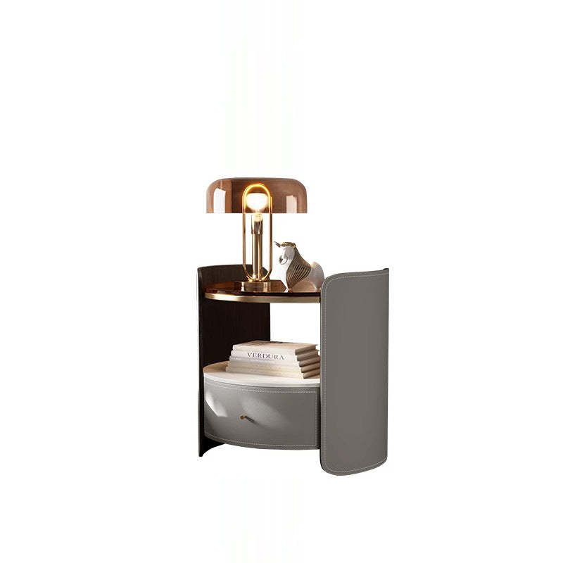 Modern Saddle Leather Glass Wood Nightstand