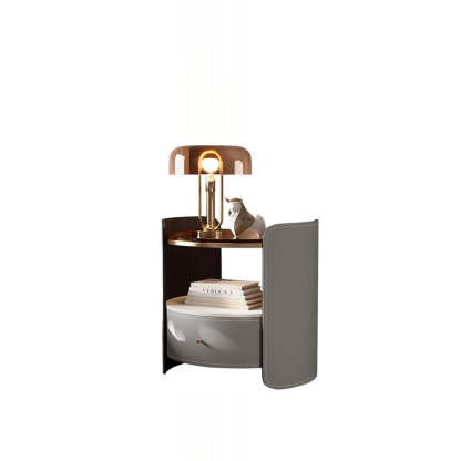 Modern Saddle Leather Glass Wood Nightstand