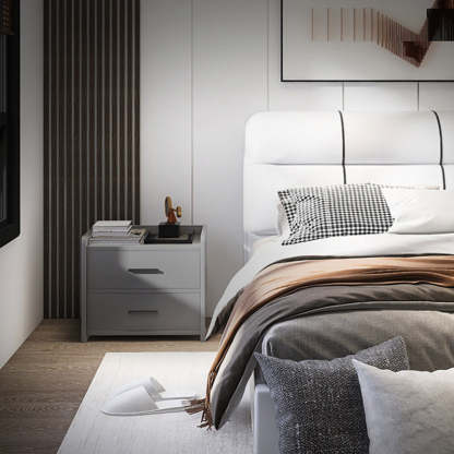 Minimalist Solid Wood Rectangular Nightstand 2-Drawer