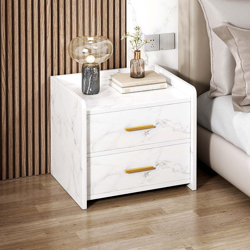 Minimalist Solid Wood Rectangular Nightstand 2-Drawer