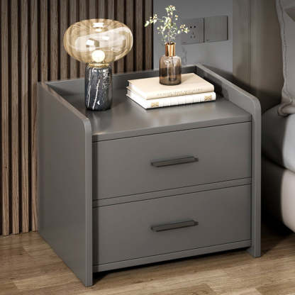 Minimalist Solid Wood Rectangular Nightstand 2-Drawer