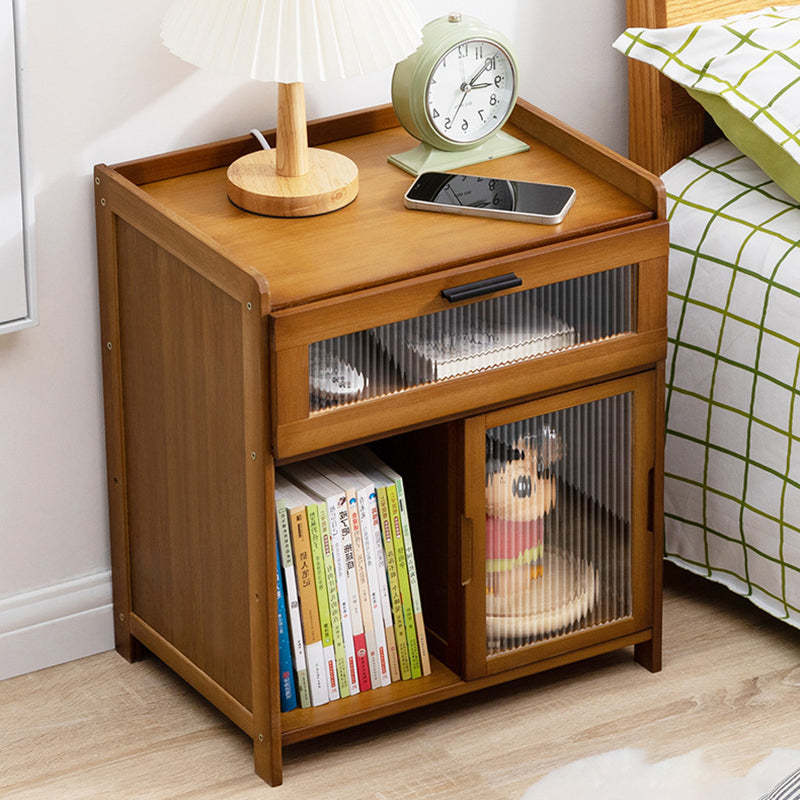 Minimalist Bamboo Glass Plastic Nightstand