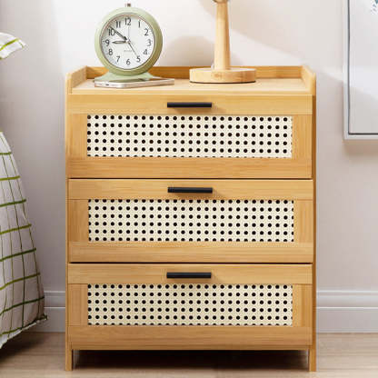 Minimalist Bamboo Glass Plastic Nightstand