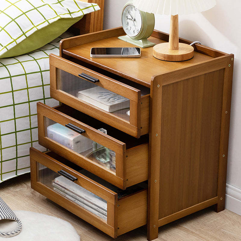 Minimalist Bamboo Glass Plastic Nightstand