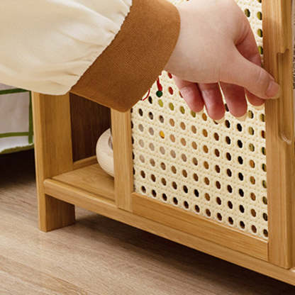 Minimalist Bamboo Glass Plastic Nightstand — C - Walnut Color