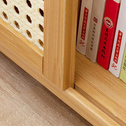 Minimalist Bamboo Glass Plastic Nightstand — D - Original Wood Color