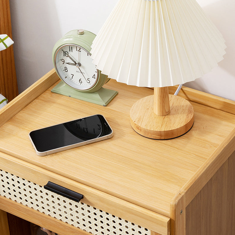 Minimalist Bamboo Glass Plastic Nightstand — D - Walnut Color