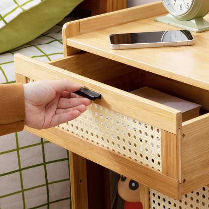 Minimalist Bamboo Glass Plastic Nightstand