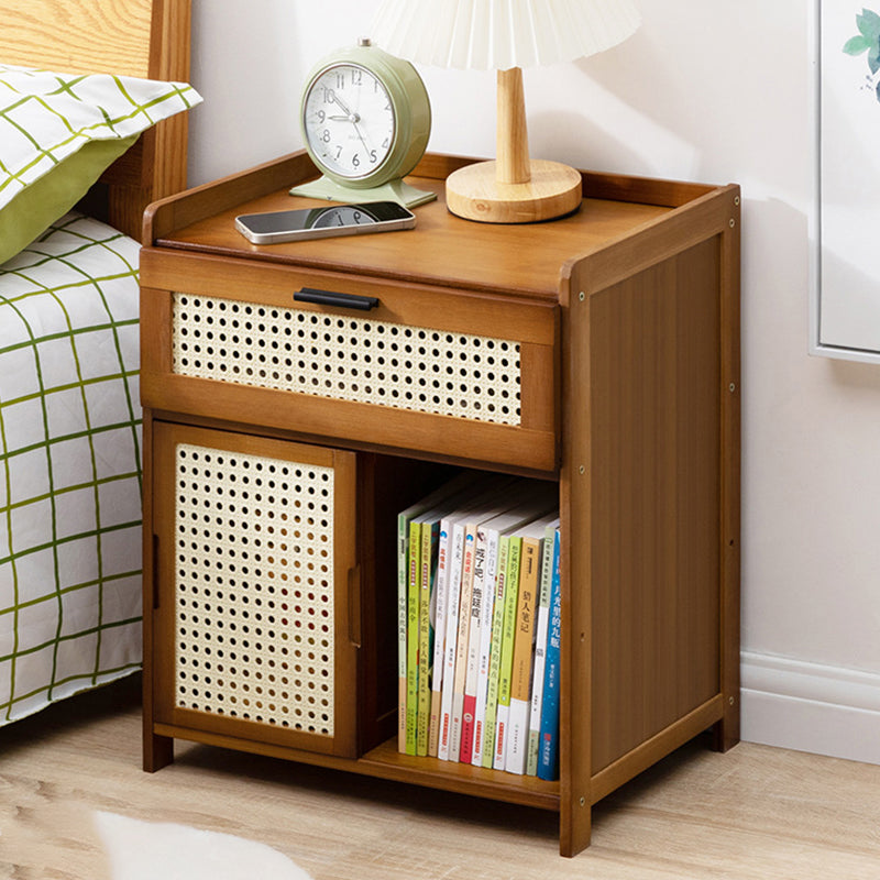 Minimalist Bamboo Glass Plastic Nightstand — A - Walnut Color