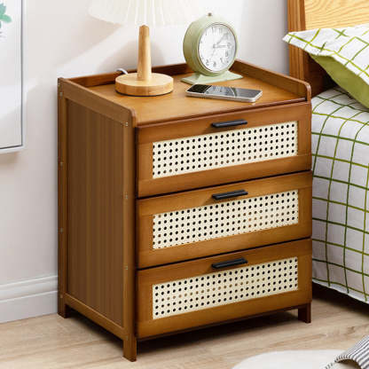 Minimalist Bamboo Glass Plastic Nightstand