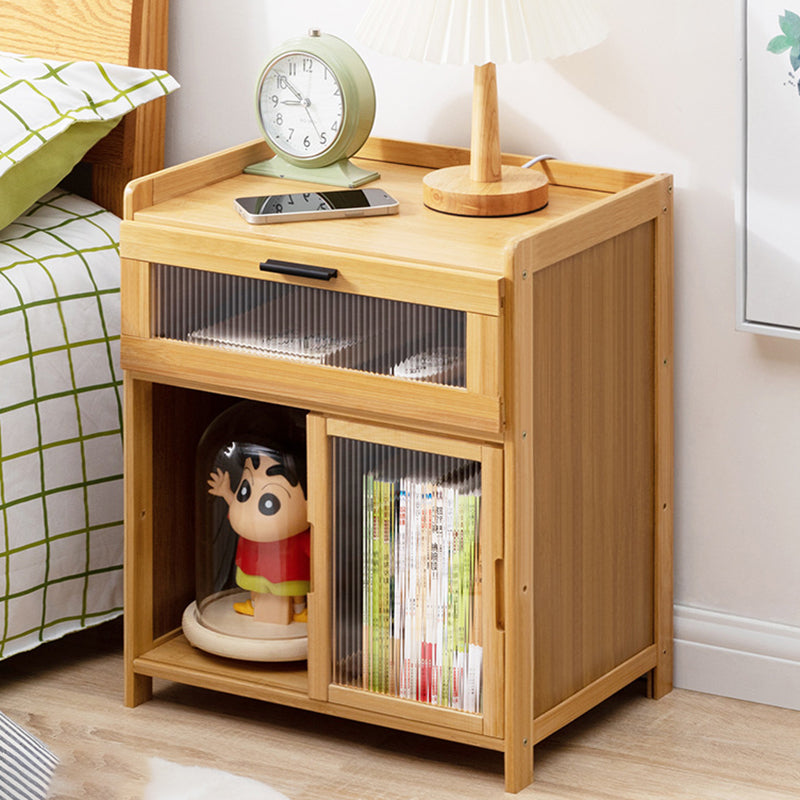 Minimalist Bamboo Glass Plastic Nightstand